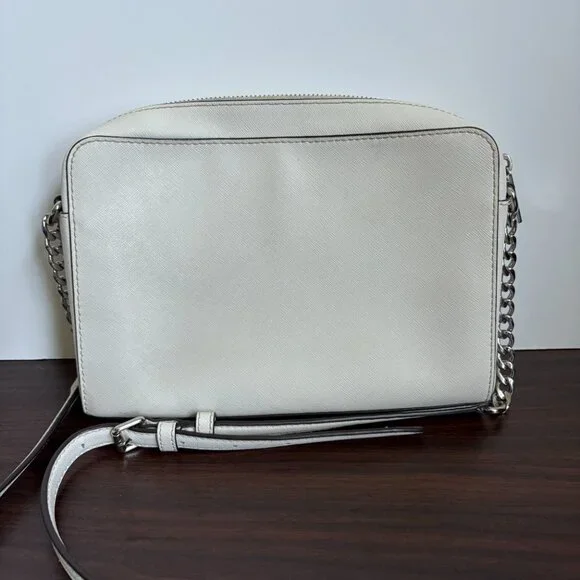 MICHAEL KORS MK GEORGIA MEDIUM MESSENGER CROSSBODY LEATHER BAG OFF WHITE - Picture 4 of 14